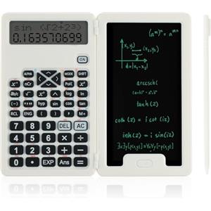 OFFCUP Calcolatrice Scientifica con LCD Lavagna Cancellabile 240 Funzioni Display a 2 Righe Pieghevole con Funzione Penna e Nota Materiale Scolastico per Liceo Università Scuola Casa（Bianco）