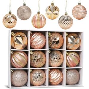 Aurasky Palline di Natale Oro Rosa 6 CM, 12 pcs Palline Albero Natale, Palla di Natalizie, Decorazioni Albero di Natale, Plastica Addobbi Natalizi, per Natale Vacanze Feste Decorazioni