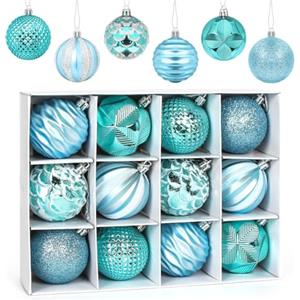 Aurasky 6 CM, 12 pcs Palline Blu Albero Natale, Palle Natalizie, Decorazioni di Plastica Addobbi per Vacanze Feste