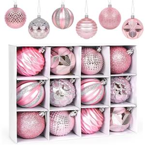 Aurasky Palline di Natale Rosa 6 CM, 12 pcs Palline Albero Natale, Palla di Natalizie, Decorazioni Albero di Natale, Plastica Addobbi Natalizi, per Natale Vacanze Feste Decorazioni