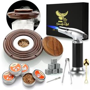 TMEOIIPY Kit per affumicatore per cocktail con torcia, set per fumatori con 4 trucioli di legno, regalo per la festa del papà, kit per bevande per fumatori whisky, accessori per bevande, bourbon - Beech