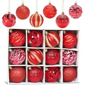 Aurasky Palline di Natale Rosso 6 CM, 12 pcs Palline Albero Natale, Palla di Natalizie, Decorazioni Albero di Natale, Plastica Addobbi Natalizi, per Natale Vacanze Feste Decorazioni