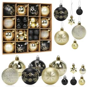 Aurasky Palline di Natale Nere e Oro, 44 Pezzi Decorazioni Albero di Natale, Palline Albero Natale, Addobbi Natalizi per Albero, Palle e Stelle dell'Albero di Natale, Appendere Addobbi Natalizi