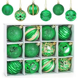 Aurasky Palline di Natale Verde 6 CM, 12 pcs Palline Albero Natale, Palla di Natalizie, Decorazioni Albero di Natale, Plastica Addobbi Natalizi, per Natale Vacanze Feste Decorazioni