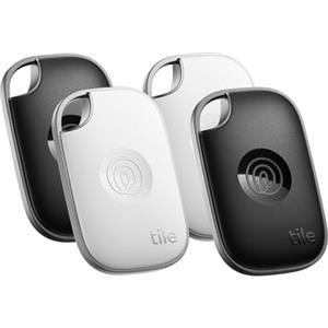 Tile by Life360 Pro (2024) - Localizzatore, cerca oggetti e tracker Bluetooth per chiavi, borse e altro. Compatibile con iOS e Android. Trova telefono. Pacchetto da 4 (Nero/Bianco)