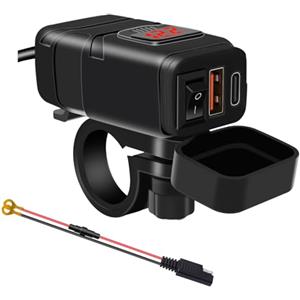 ALLWSLucky Presa USB per Moto, 18W QC3.0 30W PD Caricabatteria USB Moto Impermeabile Ricarica Rapida con Interruttore e Voltmetro a LED, US B Manubrio per Marine Auto Camper SUV Barche (ROSSO)