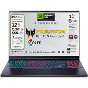 acer Predator Helios Neo 16s Ai, Notebook Gaming, Intel Ultra 9-275X, 24core, RAM DDR5 32Gb, SSD 1Tb, Display 16" Oled 240Hz, DCI-P3 al 100%, Geforce RTX 5070 8Gb, Win 11Pro, Preconfigurato