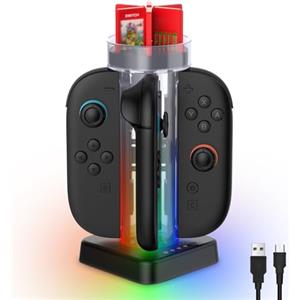 LONGYI Dock di ricarica per JoyCon di Switch 2, Stazione di Ricarica Magnetica con 5 Modalità di illuminazione, Caricatore per Controller con 6 Giochi per Gli Accessori di Switch 2