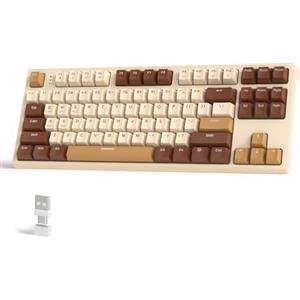 FREEWOLF M88 TKL Tastiera da Gioco Wireless, Tastiera Meccanica Bluetooth/2.4Ghz Sostituibile a Caldo, Ricevitore Tipo C/USB A 2 in 1, copritasti 87 PBT, Iinterruttore Rosso per PC/MAC - Formaggio