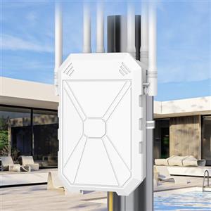 INEAUTO AX1800 Ripetitore WiFi Potente Esterno, 5GHz e 2,4GHz Amplificatore Wifi Con 6 Antenne, WiFi Extender, Resistente Agli Agenti Atmosferici IP67, Passivo PoE, Porta Gigabit Ethernet, Per Cortile