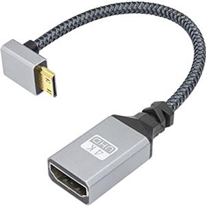 RIIEYOCA Cavo adattatore da mini HDMI a HDMI 4K, angolo di 90 gradi, mini HDMI maschio a HDMI femmina, cavo intrecciato in nylon corto, supporto 4K UHD, per laptop, proiettore, TV, monitor(20 cm)
