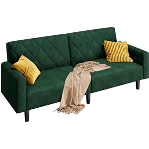 Yaheetech Divano Reclinabile Divanetto Trasformabile a 2 Posti Sofa Matrimoniale con Braccioli Mobile Imbottito in Velluto per Soggiorno Ufficio Salotto 159 × 94 × 52,5 cm Verde