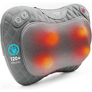 ALLJOY Cuscino Massaggiante Ricaricabile, Massaggiatore Schiena Cervicale e Collo Riscaldante, 4 Massaggio Nodi e 3 Velocità, Regalo per Donne Uomini, Massaggiatore per Auto da Ufficio a Casa