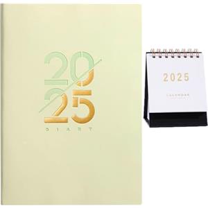 LIMEQKI Agenda 2025 Giornaliera Con Mini Calendario 2025, Planner 2025 Con Tag Mensili 21x15 Cm A5 per Scrivere, Lavorare, Studiare, Diario (Verde)