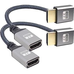 RIIEYOCA Cavo intrecciato UHD 4K HDMI a HDMI da 90 gradi verso il basso 0,56 m, 18 Gbps ad alta velocità 2.0, supporta 4K a 60 Hz, 1080p, HDCP 2.2, ARC, 3D (confezione da 2)