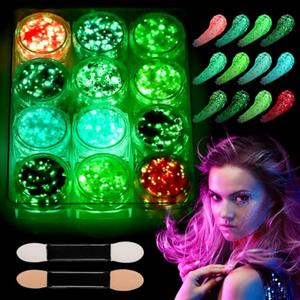 Huiguli 12 Colori Fluorescente Paillettes Gel, Glitterati Fluorescenti per Nails Occhi Labbra Capelli Corpo, Glitter Viso per Trucco Musicali Feste (A)
