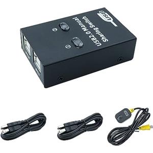 RIIEYOCA USB 2.0 Sharing Switch USB 2.0 Adattatore commutazione periferica box, 2 dispositivi condivisi, 1 stampante scanner hub dispositivi USB con 2 cavi per stampante USB (1,5 m), 1 cavo per