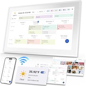 TOPGO Calendario Digitale, 39,6 cm Elettronico Calendario da Parete, Cornice per Foto/Video Player, Pianificatore Intelligente per Famiglia/Ufficio/Scuola/Eventi, Pianificatore Digitale con Supporto