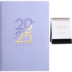 LIMEQKI Agenda 2025 Giornaliera Con Mini Calendario 2025, Planner 2025 Con Tag Mensili 21x15 Cm A5 per Scrivere, Lavorare, Studiare, Diario (Viola)