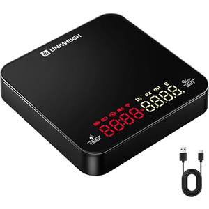 UNIWEIGH Mini bilancia da caffè con timer, bilancia per espresso ricaricabile, 2 kg/0,1 g, bilancia di precisione per espresso e caffè versato, bilancia digitale portatile da cucina con timer