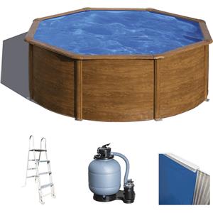 Gre Pacific Piscina Fuori Terra Rotonda in Acciaio Effetto Legno Ø300 x 120 cm per 3-4 Persone
