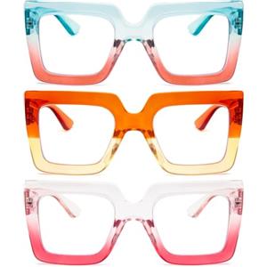 KoKoBin 3 confezioni di occhiali da lettura sovradimensionati per donne con montatura grande extra-larga, lettori quadrati spessi ed eleganti che bloccano la luce blu occhiali (3 Pacco, 1, Diottria)