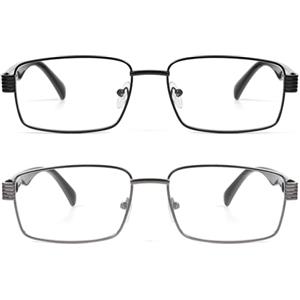 kollyseek 2 Pack Occhiali da Lettura Uomo In Metallo Anti Luce Blu Grigio nero argento 2.5 Nero+Argento
