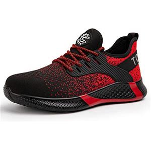 TQGOLD Scarpe Antinfortunistiche Scarpe da Ginnastica Unisex Leggere Antiperforazione Punta in Acciaio Comode Scarpe Sicurezza (Taglia 46EU,Rosso)
