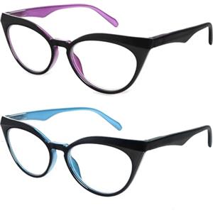 kollyseek Occhiali da Lettura Donna 1.0 1.5 Anti Luce Blu Cat Eye Computer Lettori con cerniera a molla (3.0, Viola blu)