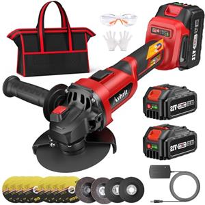 Avhrit Smerigliatrice Angolare a Batteria 21V, 125mm Smerigliatrice angolare senza fil con 2 batterie 4.0Ah, 900W, 9500 RPM con ruote da taglio, levigatrice lamellare per taglio e macinazione