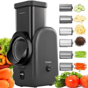 Enleber Grattugia per formaggio elettrico, macchina per insalata elettrica, grattugia multipla, tagliafrutta, tritatutto automatico per verdure, robot alimentare, per formaggio, cetriolo, carota, nero