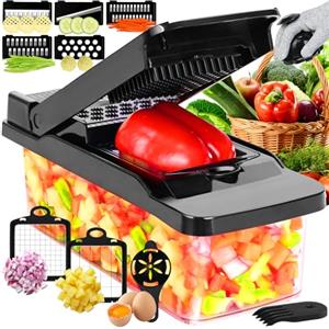 Enleber Mandolina per Verdure Professionale,Affettaverdure e Mandolini da Cucina Manuale Multifunzione,Lame Affilate Intercambiabili in Acciaio inox,Tagliare Verdure e grattugiare,nero.