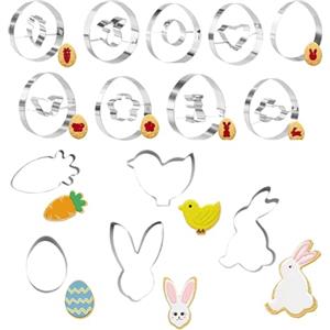 JINXIAN Formine Biscotti Pasqua 14 Pezzi Coppapasta Inossidabile Stampi Biscotti Uova di Pasqua Coniglio Carota Pulcino Forme Biscotti per Dolci Pasticcini Biscotti