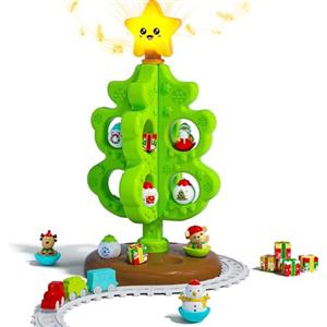 KIZJORYA Mio Primo Albero di Natale per Bambini, Giocattolo Montessoriano Musicale con Luci e Decorazioni, Set di Trenini in Miniatura, Giocattoli a Rulli, Burattini da Dito, Regali Natale per Bambini Bambina