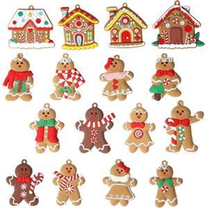 MUNSKT Ornamenti natalizi di pan di zenzero, 16 pezzi, decorazioni per albero di Natale, omino di pan di zenzero in argilla con corde da appendere per alberi di Natale, ghirlande, finestre, caminetto