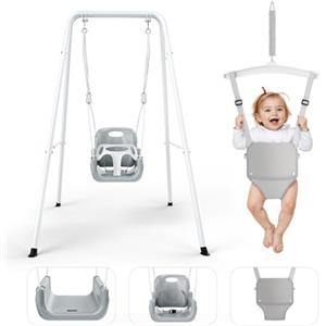 STYPLZ Arrampicate e altalene,4-in-1 Altalena da Giardino per Bambini,Giochi per Neonato da Interno/Esterno, Supporto in Metallo Pieghevole e Istruzioni Chiare(Bianco)