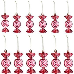Zocipro 12 Pezzi Palline di Natale Rosso e Bianco, Caramelle Ornamenti Appesi, Ciondoli di Caramelle, Decorazioni per l'albero di Natale, Palline di Zucchero Glitterato, Caramelle Dolci