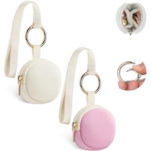 Playexen 2 Mini Portagioie Donna da Viaggio in Tessuto a Strato Aria Borsa per Porta Gioielli Anelli PortaOrecchini Catene Collane Organizer Portaorecchini Ragazza Amica Compleanno 5,8*5,7*2,1 cm (Rosa&Beige)