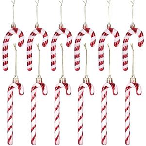 Zocipro 12 Pezzi Palline di Natale Bastoncini di Zucchero Glitter, decorazioni natalizie, Decorazioni Pendenti per Albero di Natale Rosso e Bianco