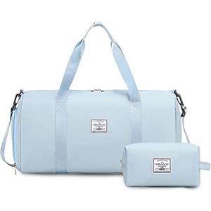 FANDARE Set 2 Pezzi Borsone da Viaggio Donna con Borsa Cosmetica - Borsoni Sportivi Uomo per Palestra, Piscina, Weekender - Tote a Spalla Azzurro