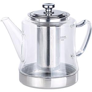 Rosenstein & Söhne Tea Pots - bollitore per tè: Vetro 2in1- Teebereiter & Teekanne per il fornello, Filtro in acciaio inossidabile, 1,5 litri (teiera piano a induzione, preparatore di tè, uovo)