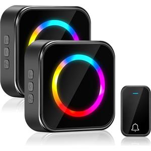Pohicoo Campanello Senza Fili da Esterno Impermeabile, Lunga Distanza di 400 Metri | Citofono Wireless Doorbell Set con 63 Suonerie, Luci LED Colorate, 4 Volumi Selezionabili, 2 Ricevitori + 1 Trasmettitore
