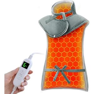 Ultralent Termoforo Elettrico per Schiena Collo e Spalle,60x108cm Termoforo Cervicale 6 Livelli di Calore, Spegnimento Automatico, Morbido Cotone Cristallino, Lavabile in Macchina-Grigio