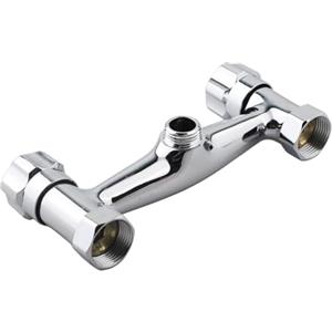 FACAIIO Rubinetto Doccia Cromato con Doppia Manopola e Bocca Valvola Ottone per Miscelatore Acqua Calda e Fredda Dotato di Protezione Ritorno e Uscita Acqua G1/2