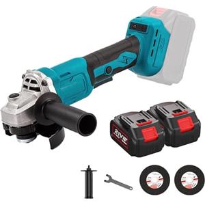 EagerMinds Smerigliatrice angolare a batteria per Makita 18 V, 125 mm, motore senza spazzole Flex, batteria Flex con 2 batterie e caricabatterie, 2 dischi da taglio, 1300 giri/min, per taglio, rimozione della