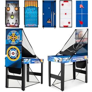 COSTWAY 10 in 1 Tavolo Multigioco, Set Tavolo da Gioco Multifunzione con Biliardo, Hockey, Ping Pong, Basket, Calcio, Tiro, Flipper, Freccette, Tiro con l'Arco e Borsa, Impilabile, 106 x 51 x 148 cm