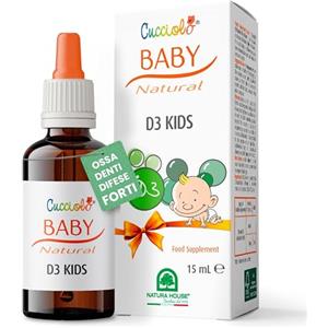 Natura House Cucciolo Vitamina D3 Bambini e Neonati Gocce 15ml, Supporto Ossa, Denti e Difese Immunitarie. Vitamina D Bambini - D3 Kids - Made in Italy, Facile Assunzione