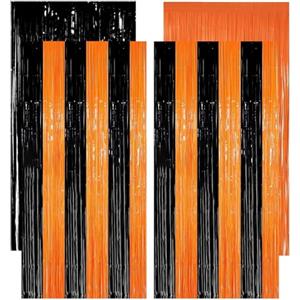 Rusudiy 4 Tende Metalliche,Orpelli e Festoni Lamina Frangia per Sfondo,Decorazione Lamina Glitter per Capodanno,Fotografico e Decorazioni Festa Compleanno,Feste,Decorazioni per la festa di Halloween(1m x 2m)