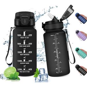 KollyKolla Borraccia Sportiva 500ml, Borraccia Palestra con Cannuccia, Borraccia con Indicatore del Tempo Motivazionale, Bottiglia Riutilizzabile, a Prova di Perdite, Borracce per Bambini, Sport, Scuola, Gym