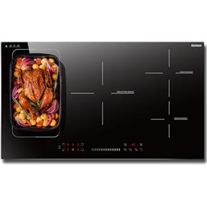 Karinear Piano Cottura a Induzione 5 Fuochi, 7200W Piano Cottura Elettrico Incasso con Toccare & Scorrimento, 90cm Premium Piastra a Induzione Cablaggio con Flex Zone, Timer, Booster, Pausa, 220-240V